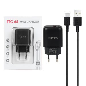 شارژر دیواری فست شارژ TSCO TTC 65 QC3.0 PD 3A 20W + کابل تایپ سی